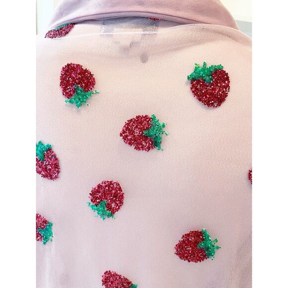 Lirika Matoshi Strawberry Button Down Sheer Shirt Glitter Pink Small - Picture 8 of 11